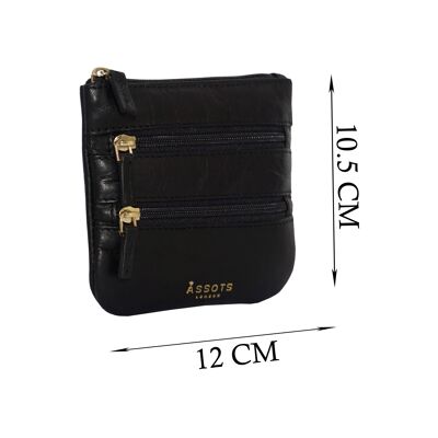 'LAURA' Black Soft Small Zip Top Leather Coin Purse