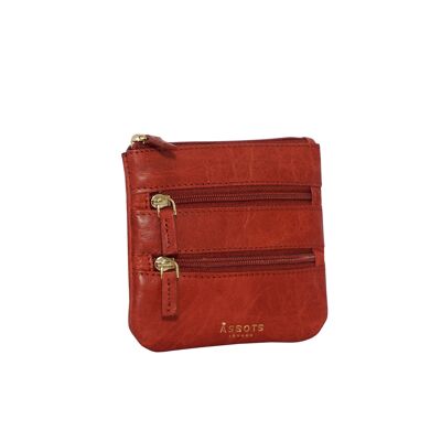 'LAURA' Red Soft Small Zip Top Leather Coin Purse