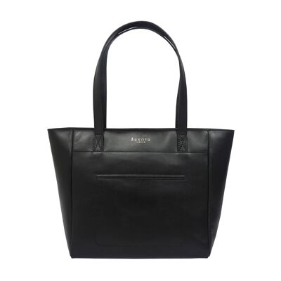 'LINDA' Black Smooth Real Leather Unlined Tote Bag