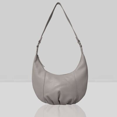 'LUNA' Ice Grey Pleated Real Leather Shoulder Hobo Bag