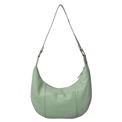 'LUNA' Mint Green Pleated Real Leather Shoulder Hobo Bag