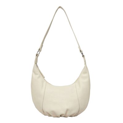 'LUNA' Off White Pleated Real Leather Shoulder Hobo Bag