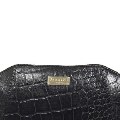 'MANDY' Black Croc Real Leather Designer Crossbody Bag