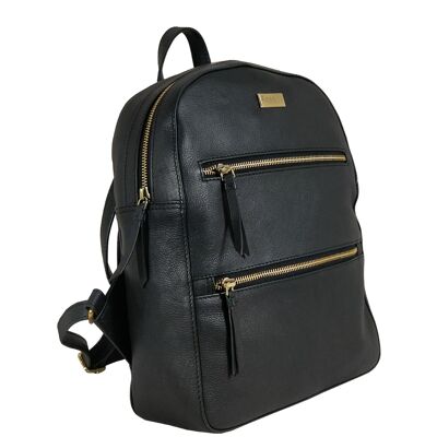 'MANOR' Black Full Grain Leather Zip-top Backpack