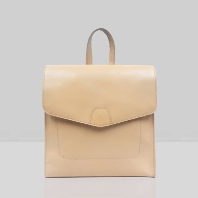 'Margaret' Beige Smooth Leather Flap Over Backpack