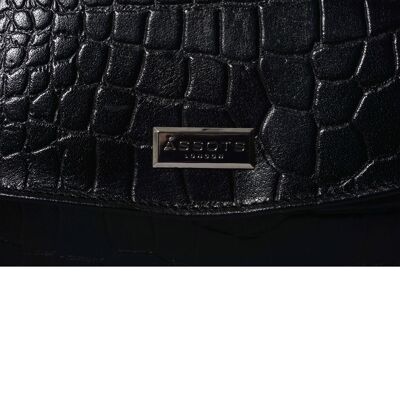 'MATILDA' Black Croc Designer Leather Organiser Flap Over