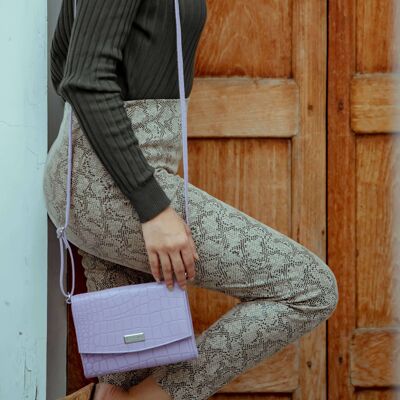 'MATILDA' Lilac Croc Designer Leather Organiser Flap Over