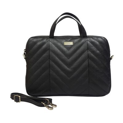 'MAYA' Black Quilted Soft Pebble Grain Leather Laptop Cros
