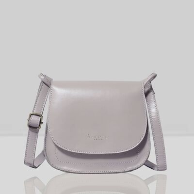 'NICOLA' Ice Grey Smooth Real Leather Crossbody Saddle Bag