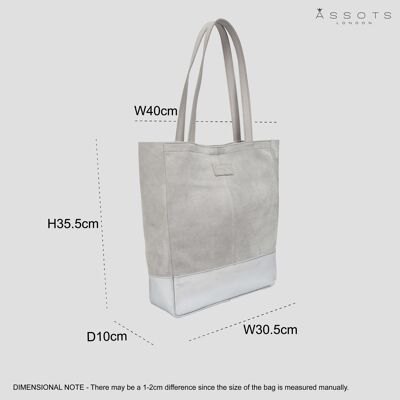 'PAIGE' Grey Real Leather + Silver Metallic Leather Tote Bag