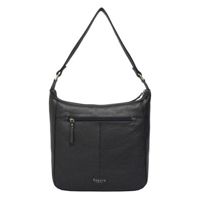 'PAMELA' Black Pebble Grain Real Leather Designer Shoulder