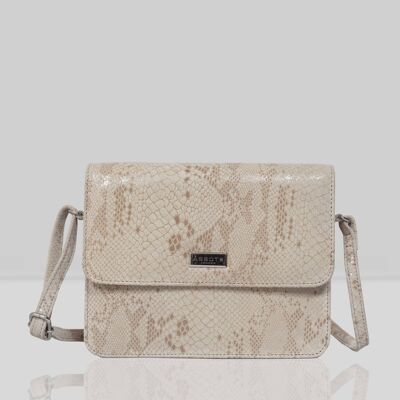'PEARL' Beige Python Snake Real Leather Flap Crossbody Bag