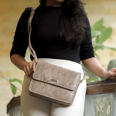 'PEARL' Ice Grey Python Snake Real Leather Flap Crossbody