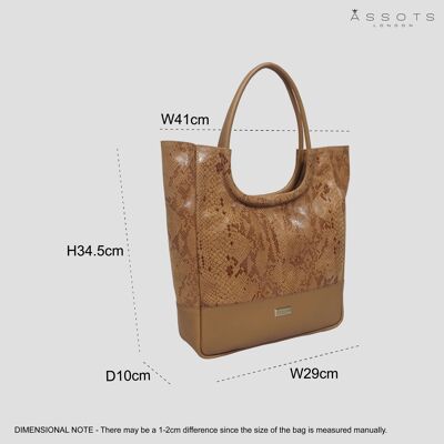 'PENNY' Tan Python Snake Print Real Leather Tote Bag