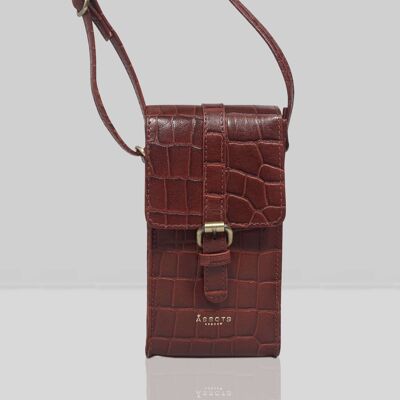 'PETRA' Red Croc Real Leather Mobile Phone Crossbody Bag