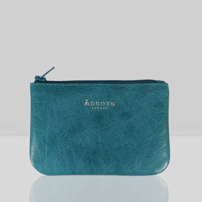 'Poppy' Ocean Blue Full Grain Leather Zip Top Coin Purse