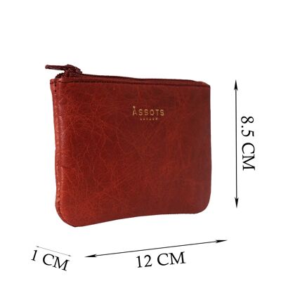 'Poppy' Red Full Grain Leather Zip Top Coin Purse