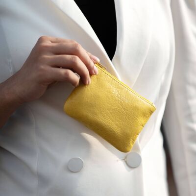 'Poppy' Yellow Full Grain Leather Zip Top Coin Purse