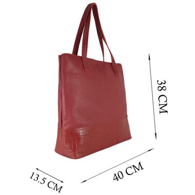 'SIENNA' Paprika Red Croc + Pebble Grain Unlined Leather T
