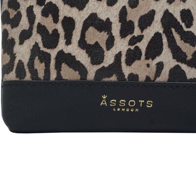 'TERESA' Black Leopard + Smooth Real Leather Zip Purse Wal