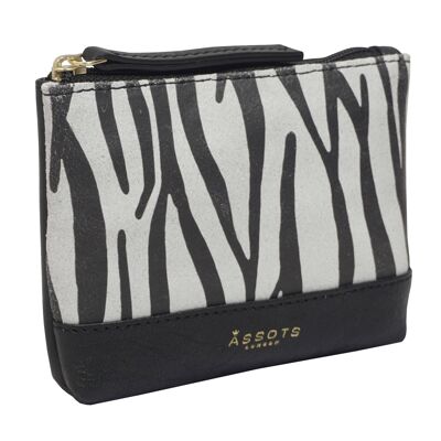 'TERESA' Zebra Leopard + Smooth Real Leather Zip Purse Wal