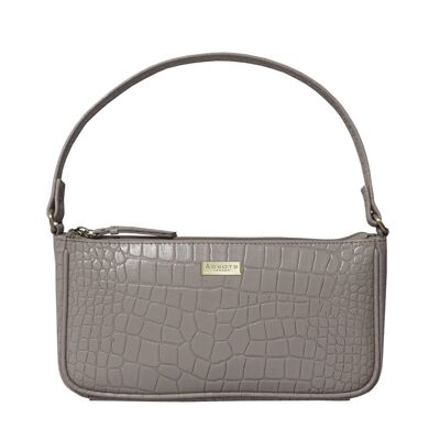 'ZARA' Ice Grey Vintage Croc Real Leather Baguette Shoulde