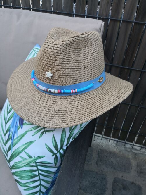 Chapeau paille Fedora coquillage