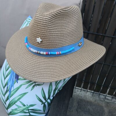 Sombrero de paja Fedora de concha marina