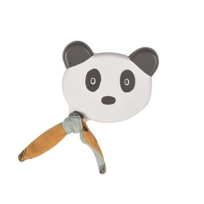 Tikiri Pancha: PANDA - ANILLO DE DIENTES en caucho natural 12cm, con tela de bambú, en cartulina, 0+