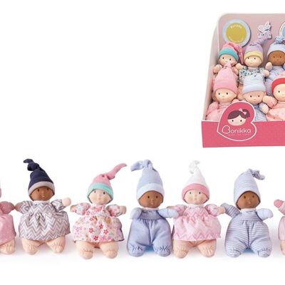 Bonikka Baby Collection in Natural Rubber: MINI DOLL 22cm, with natural rubber head, assorted models, in display, 0+