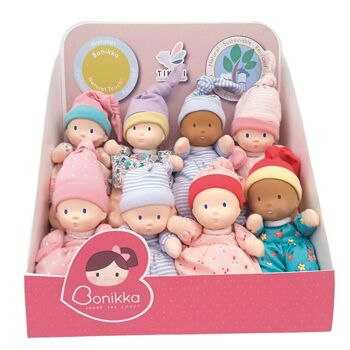 Bonikka Baby Collection in Natural Rubber: MINI DOLL 22cm, with natural rubber head, assorted models, in display, 0+ 2