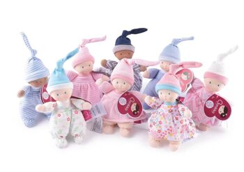 Bonikka Baby Collection in Natural Rubber: MINI DOLL 22cm, with natural rubber head, assorted models, in display, 0+ 4