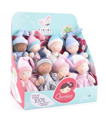 Bonikka Baby Collection in Natural Rubber: MINI DOLL 22cm, with natural rubber head, assorted models, in display, 0+ 5