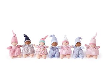 Bonikka Baby Collection in Natural Rubber: MINI DOLL 22cm, with natural rubber head, assorted models, in display, 0+ 6