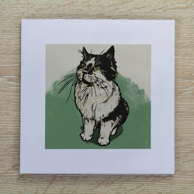 Biglietto d'auguri con gatto bianco e nero - Arthur (IC-Arthur-Cat)