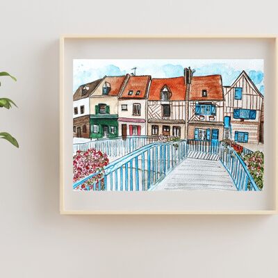 Watercolor Saint Leu district, Amiens