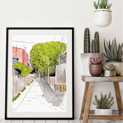 Watercolor green alley