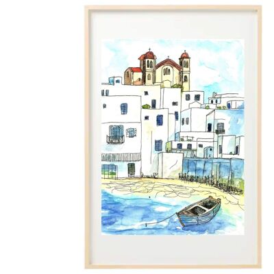 watercolor greek village
