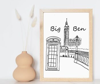 Print Londres Big Ben noir et blanc - A4 1