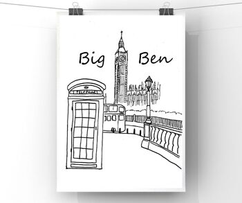 Print Londres Big Ben noir et blanc - A5 2