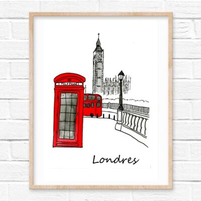 Impresión Cabina de Londres roja - A4