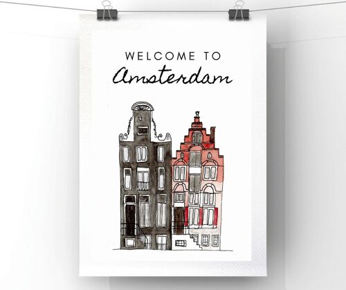 Print maisons Amsterdam - Reproduction d'aquarelle originale - A4