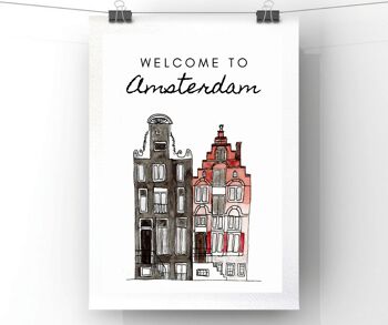 Print maisons Amsterdam - Reproduction d'aquarelle originale - A4 1