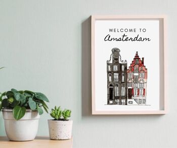 Print maisons Amsterdam - Reproduction d'aquarelle originale - A4 2