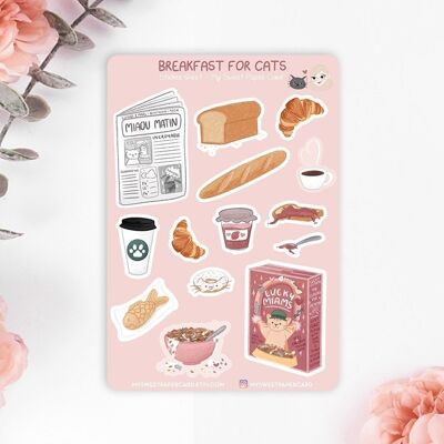 Sheet of Stickers 9 x 13 cm - Cat Breakfast