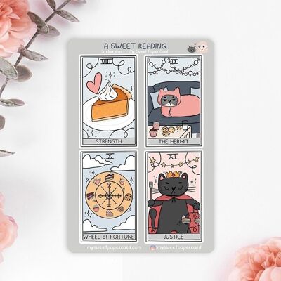 Planche de Stickers 9 x 13 cm - Cartes Tarot chat