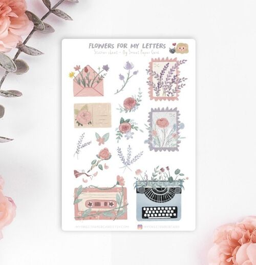 Planche de Stickers 9 x 13 cm - Des fleurs pour mon courrier