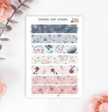 Planche de Stickers 9 x 13 cm - Washi tapes fleurs