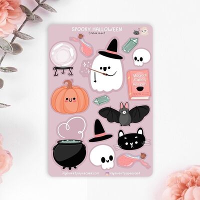 Planche de Stickers 9 x 13 cm - Halloween Kawaii