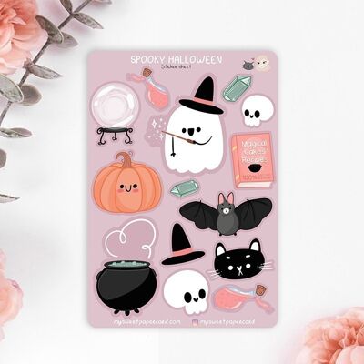 Planche de Stickers 9 x 13 cm - Halloween Kawaii
